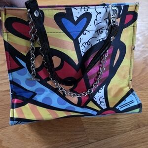 ROMERO BRITTO Small Tote Bag Satin Pop Art Culture Heart